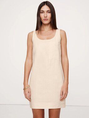 NWT Banana Republic Ivory White Linen Scoop-Neck Mini Shift Dress L Tall